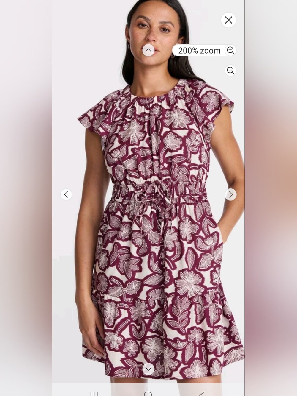 Time and Tru Wine and Cream Floral Tiered Midi Dress with Tie Neck